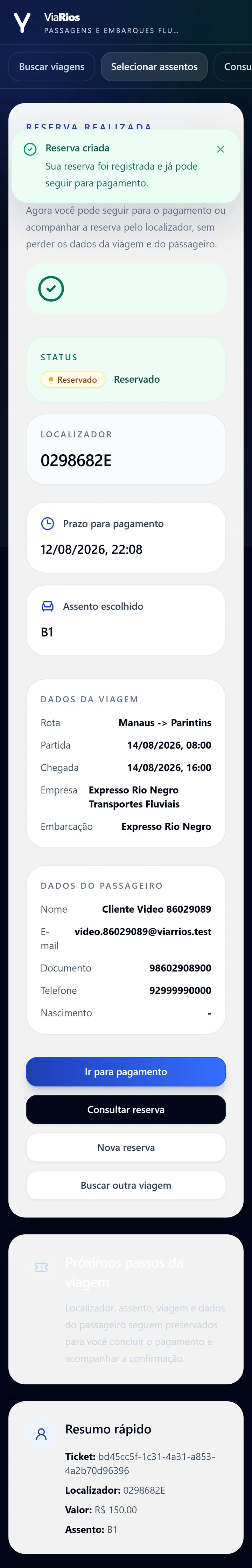 Jornada pública da ViaRios validada em perfil móvel